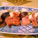 豆腐・豚バラ・オクラ／茗荷の串焼き